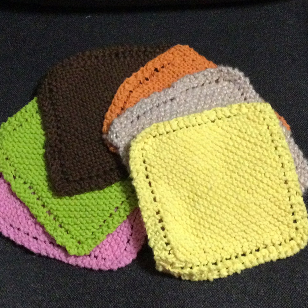 Handmade knit dishcloths, Multi Color Set #6